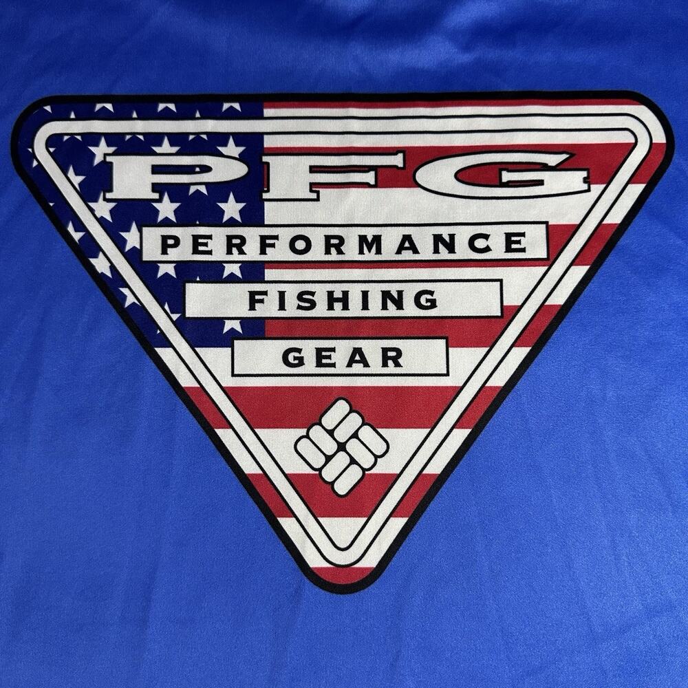 Columbia PFG Shirt Mens XL Blue USA Flag Long Sleeve Terminal Tackle Sun Flawed